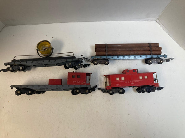 American Flyer 4-Car Freight Lot – Flatcars, Cabooses – Vintage S Gauge – Pre-Owned Good
