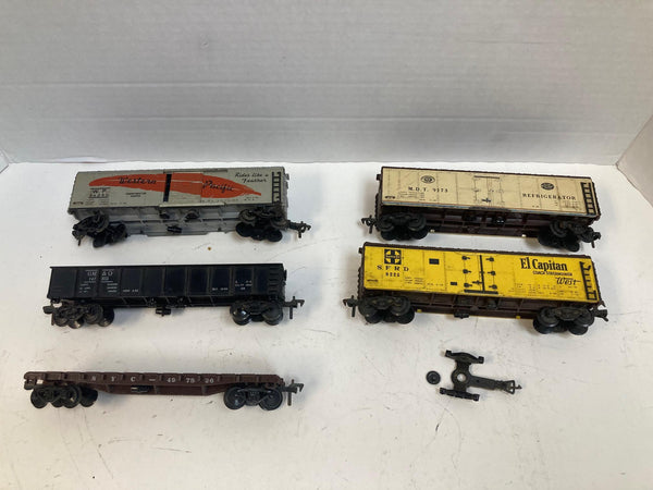Flashmen HO Scale Lot of 5 Freight Cars – Boxcars, Gondola, Flat + Extra Truck