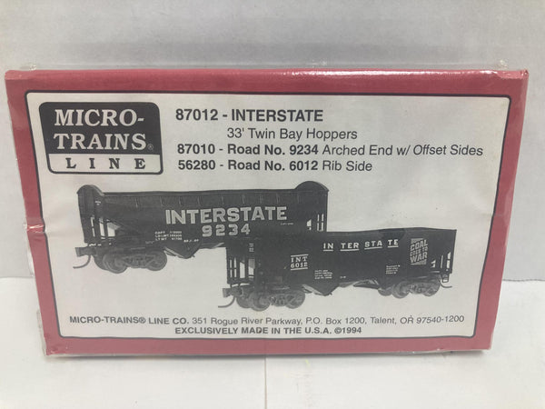 Micro-Trains Interstate 33' Twin Bay Hoppers, Arched End w/ Offset Sides  N Scale #9234, Rib Side #6012 (87012, 87010, 56280)