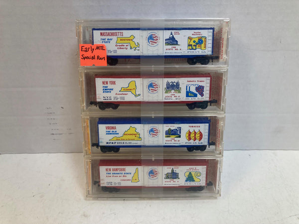 Kadee Micro-Trains Bicentennial 50’ Boxcar 4-Pack – Massachusetts 38011, NY 38041, Virginia 38091, NH 38001– N Scale LNIB