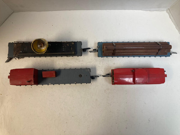 American Flyer 4-Car Freight Lot – Flatcars, Cabooses – Vintage S Gauge – Pre-Owned Good