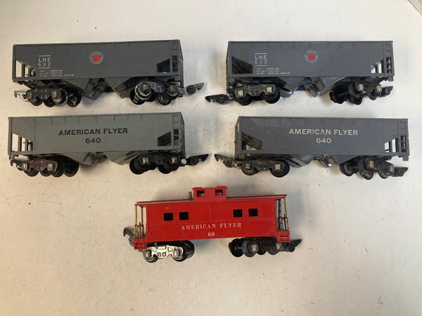 American Flyer 5-Car Freight Lot – 4 Hopper cars & Caboose – Pre-Owned Good