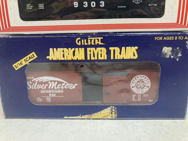American Flyer Lot of 2 – Seaboard Boxcar #6-48334 & Southern Gondola w/Canisters #4-9303 – S Gauge
