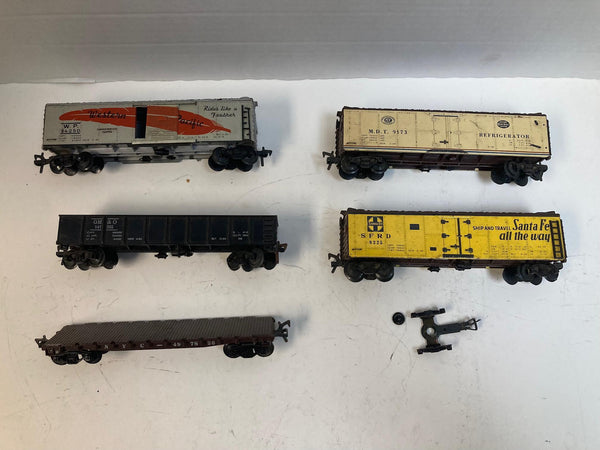 Flashmen HO Scale Lot of 5 Freight Cars – Boxcars, Gondola, Flat + Extra Truck