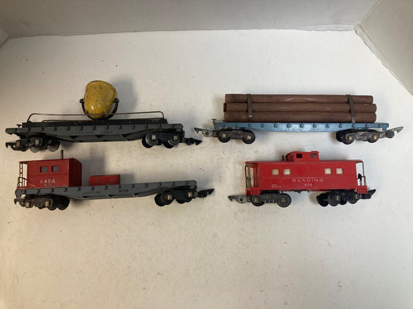 American Flyer 4-Car Freight Lot – Flatcars, Cabooses – Vintage S Gauge – Pre-Owned Good