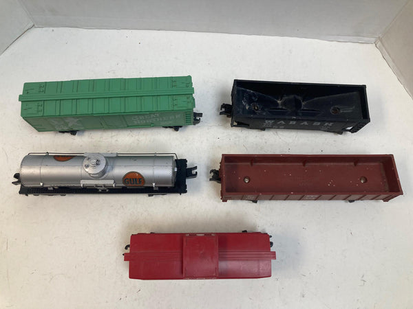 American Flyer 5-Car Freight Lot – Boxcar, Hopper, Tank, Gondola & Caboose – Pre-Owned Good