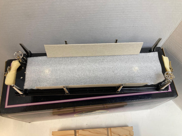 MTH Tinplate Traditions No. 211 Flat Car 10-1071 – Black w/ Nickel Trim & Authentic Wood Load – NOS