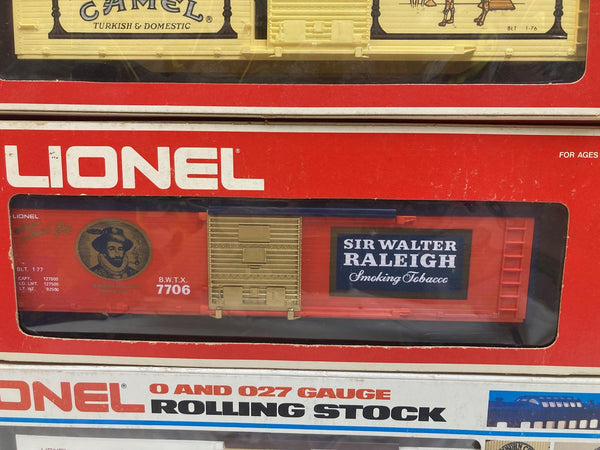 Lionel Tobacco Series Boxcar Lot of 3 - Camel, Raleigh, White Owl - #7701 #7706 #7707