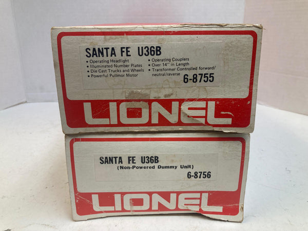 Lionel Santa Fe U36B Diesel Locomotive Set #6-8755 Powered & #6-8756 Dummy O Gauge