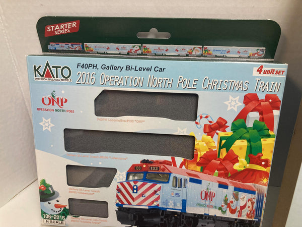 Kato 106-2016 + 106-2016A Operation North Pole Christmas Train | 1 Loco w/ Factory DCC + 5 Cars | N Scale