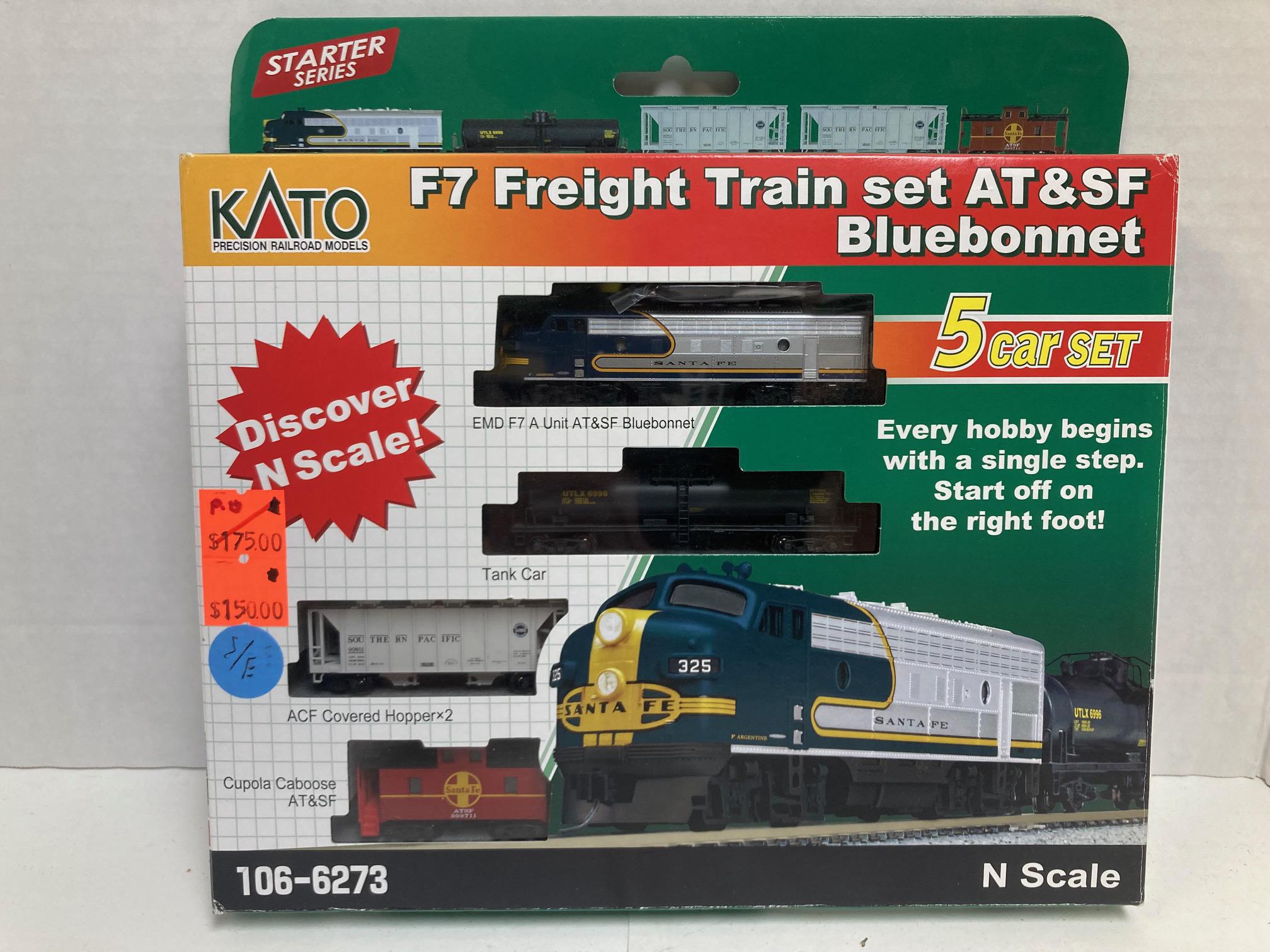 KATO F7 Freight Train Set AT&SF Santa Fe Bluebonnet 5 Car Set (106-6273)