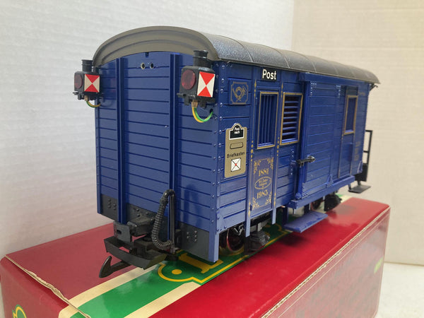 LGB 1985 Blue Postal/Anniversary Post-Wagen – G-Scale, Lighted, Very Good Condition
