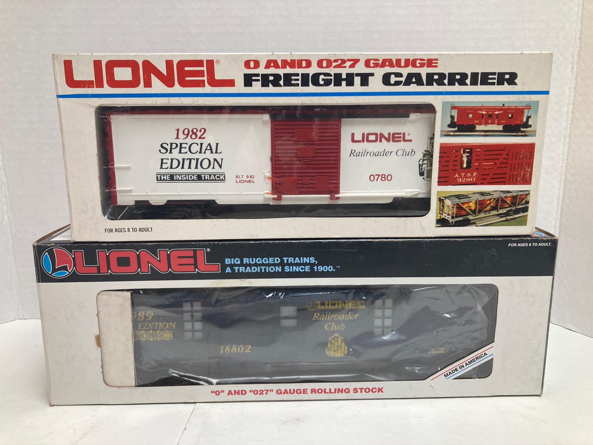 Lionel Railroader Club 1982 special edition Boxcar & 1989 Tool Car (6-0780, 6-16802)