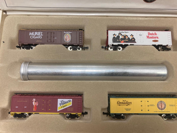 Model Power Cigar Collector Cars N Scale (No. 3608) Includes Dutch Masters, Muriel, El Producto, and AyC. Grenadiers Cars, w/ 4 Pieces of N Track