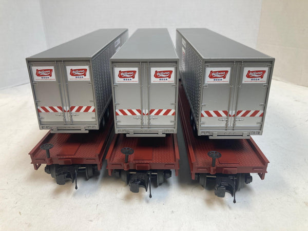 MTH Premier Western Maryland Flatcars w/ Old German Beer Trailers (3) O Scale