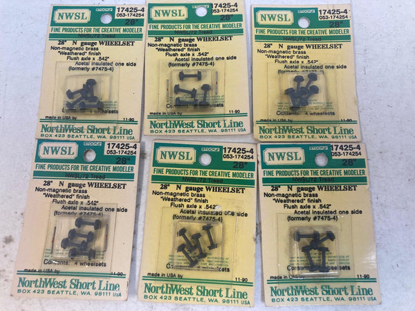 NWSL 17425-4 N Scale Wheel Sets - 28" .542" Flush - Lot of 6 Packs (24 Axles)