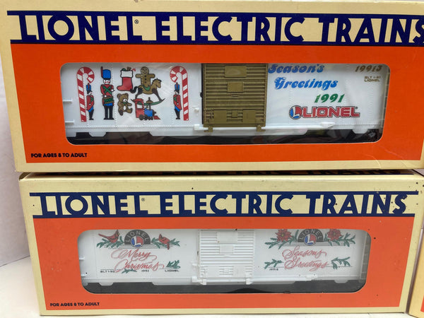 Lionel Christmas Boxcar Lot of 4 (1991–1994) – 6-19913, 6-19918, 6-19922, 6-19929 – O Gauge