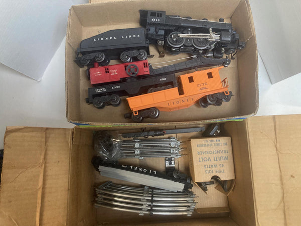 Lionel Trains Vintage 1549 Three-Car Work Train Set 1956 Serviced & Tested: 1615 Steam, Tender, Flat Car, Crane, Caboose, Track and transformer
