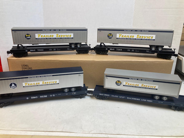 MTH Premier O Scale B&O Flatcars w/ Trailers (4) 7562 7568 9132 9920 Trailer Service
