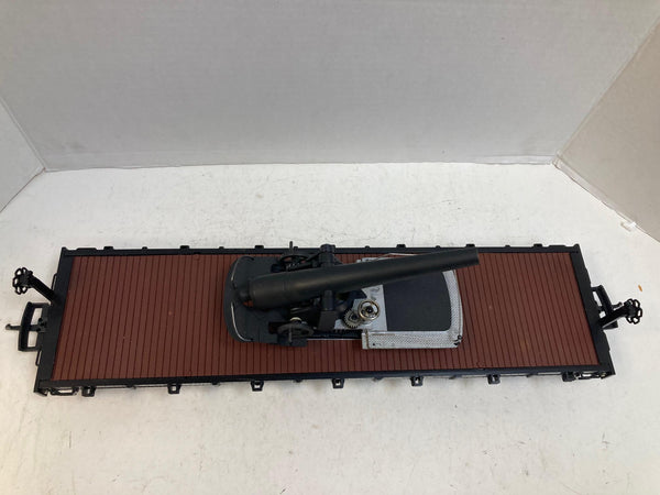 G Scale Flatcar “Baltimore & Ohio #8408” w/ Custom Metal Cannon Load – Functional Gears & Cranks