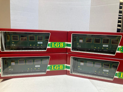 LGB 4-Car Passenger Set 3062 (#22, 23, 25, 28) Custom Weathered W.C.R.R. – G Scale – Very Good