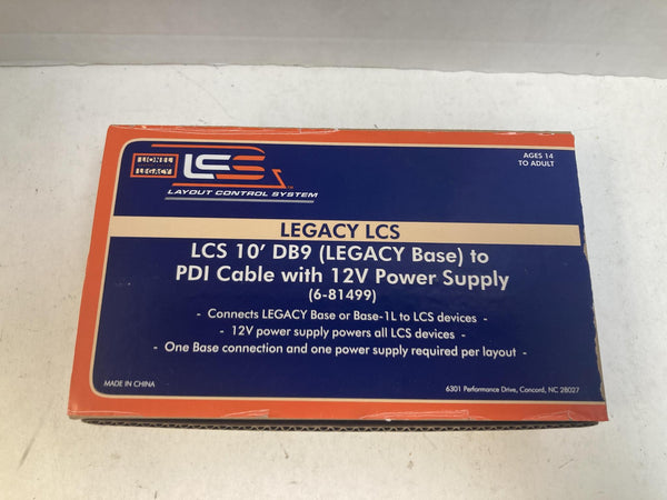 Lionel 6-81499 Legacy LCS 10' DB9 Base to PDI Cable with 12V Power Supply - NEW
