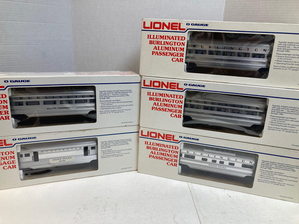 Lionel Burlington Chrome ABA F3 Diesel Set (8054, 8062) w/ 5 Passenger Cars (9576-9580) O Gauge