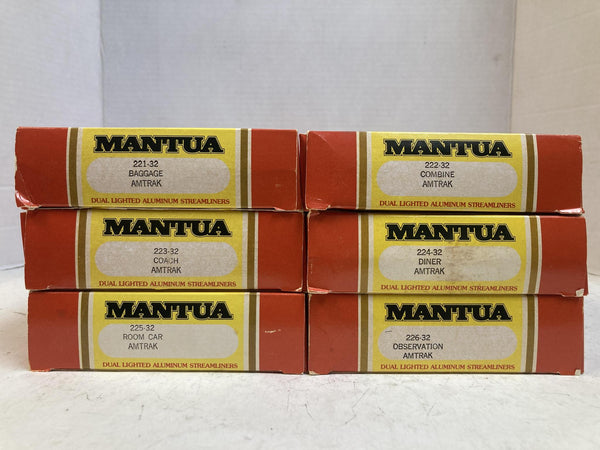 Mantua HO Scale Amtrak Dual Lighted Aluminum Streamliners 6 Passenger Car Set Boxed