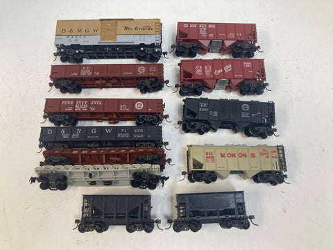 Varney HO Scale Freight Car Lot of 12 – Boxcars, Gondolas, Hoppers – Good Condition