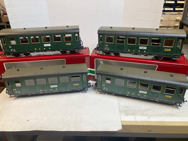 LGB 4-Car Passenger Set 3062 (#22, 23, 25, 28) Custom Weathered W.C.R.R. – G Scale – Very Good