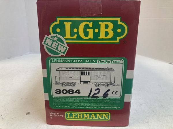 LGB 3084 D&RGW Denver & Rio Grande Western Boxcar – G‑Scale, Pre-Owned Very Good, Weathered