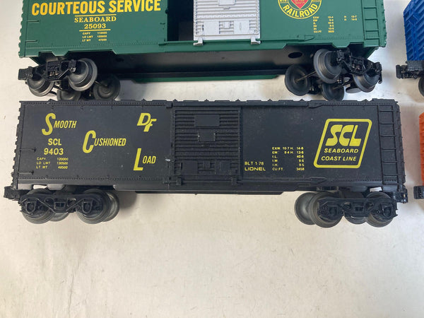 Lionel Fallen Flags Box Car Set of 4 (Seaboard, SCL, RF&P) - O Scale - Good
