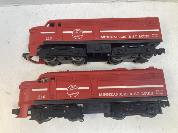 Vintage Lionel Postwar 213 & 216 Minneapolis & St. Louis Alco FA A-A Diesels Tested