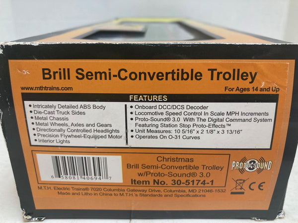 MTH Rail King Christmas Brill Semi-Convertible Trolley (30-5174-1) Sounds