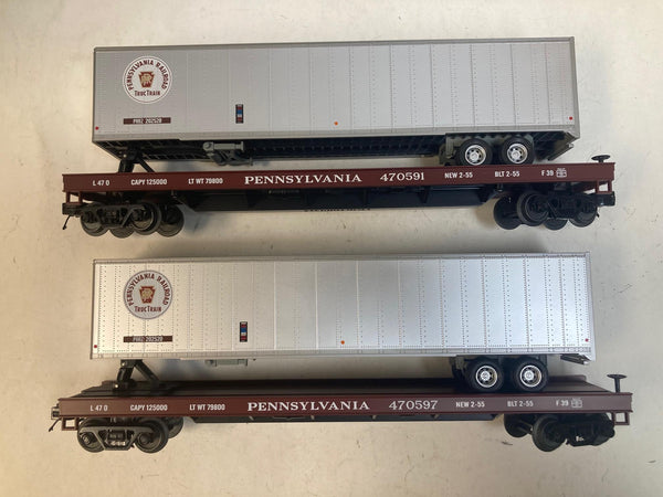 MTH Premier Pennsylvania PRR Flatcars w/ TrucTrain Trailers (2) 470591 470597