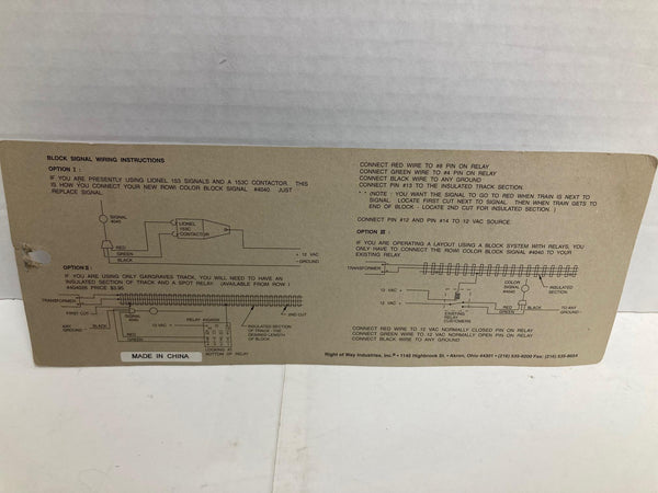 Right-Of-Way Industries 4040 Block Signal/Target Signal O Scale