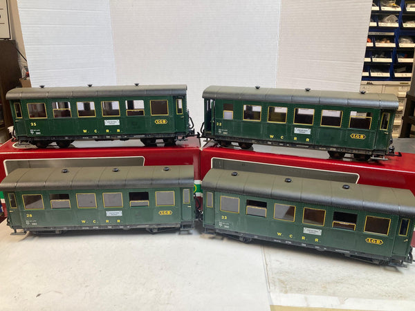 LGB 4-Car Passenger Set 3062 (#22, 23, 25, 28) Custom Weathered W.C.R.R. – G Scale – Very Good