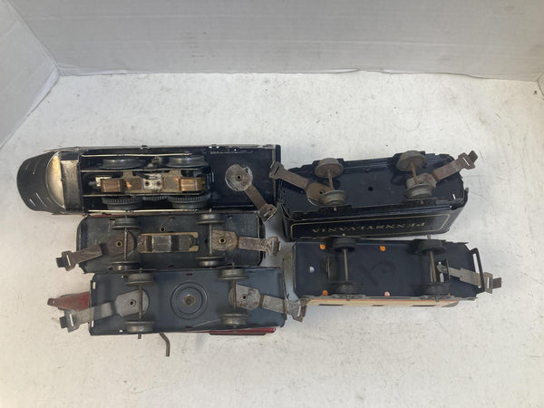 Marx Prewar O Gauge Commodore Vanderbilt Steam Loco Set - Pennsylvania Tender & 3 Cars (Tab Couplers)