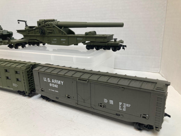 Cox HO Scale U.S. Army Military Train Set – 7 Cars + Loco – Tank, Cannon, Troop