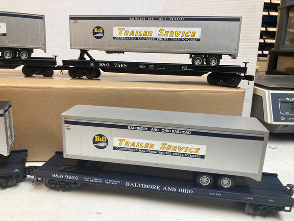 MTH Premier O Scale B&O Flatcars w/ Trailers (4) 7562 7568 9132 9920 Trailer Service