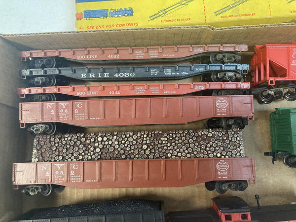 Vintage Revell HO Scale Train Lot: 10 Freight Cars + 36 Pcs 9" Brass Track – Read