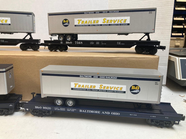 MTH Premier O Scale B&O Flatcars w/ Trailers (4) 7562 7568 9132 9920 Trailer Service