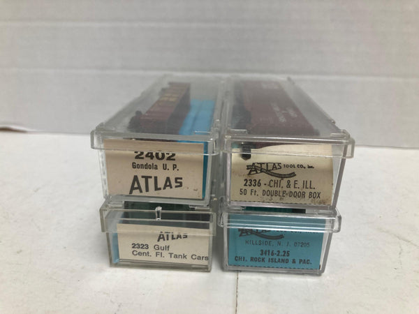 Atlas N Scale 4 Freight Car Set V2: Gulf Hopper, UP Gondola, 2 Box Cars (2323,2402,2336,3416)