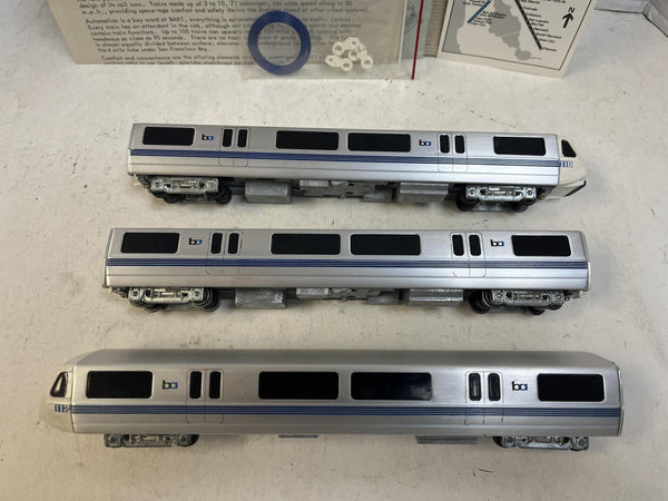Vintage BART HO Scale 3-Unit Train Set Athearn Powered A-B-A Built w/ Box & Paperwork