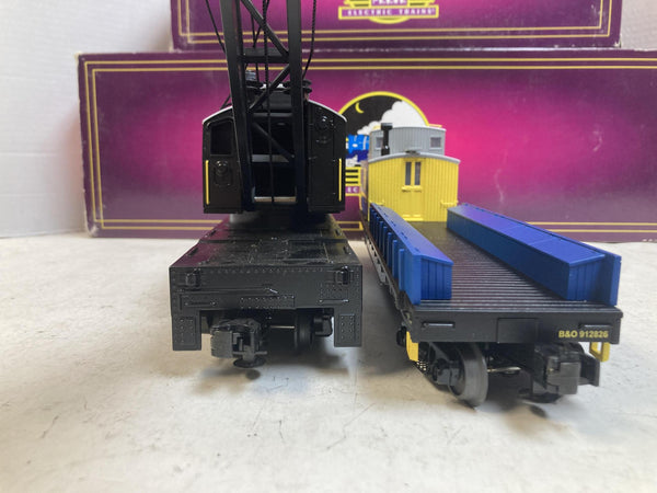 MTH Premier O Scale CSX Crane Car & Crane Tender Set 20-98387 & 20-98390 Boxed