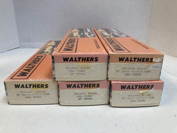 Lot of 5 Walthers HO Scale Passenger Car Kits - Postal, Coach, Baggage - NOS