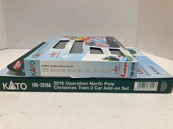 Kato 106-2016 + 106-2016A Operation North Pole Christmas Train | 1 Loco w/ Factory DCC + 5 Cars | N Scale