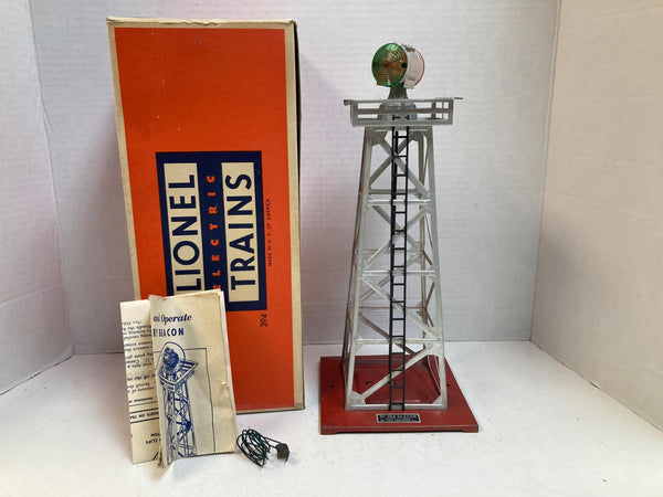 Lionel No. 394 Rotating Beacon Tower RARE Red Base Silver w/Box & Instructions