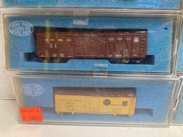 Con-Cor N Scale Union Pacific 8 Freight Car set. Includes: Caboose, 7 Freight Cars