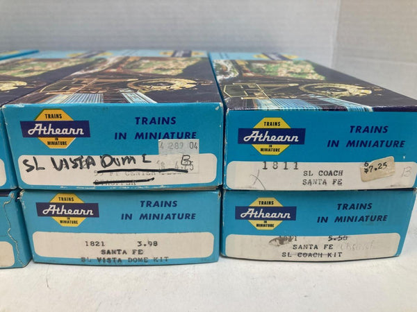 Athearn HO Santa Fe 8-Car Passenger Lot - 5 Kadees - 4 Built / 4 Partially Built Kits